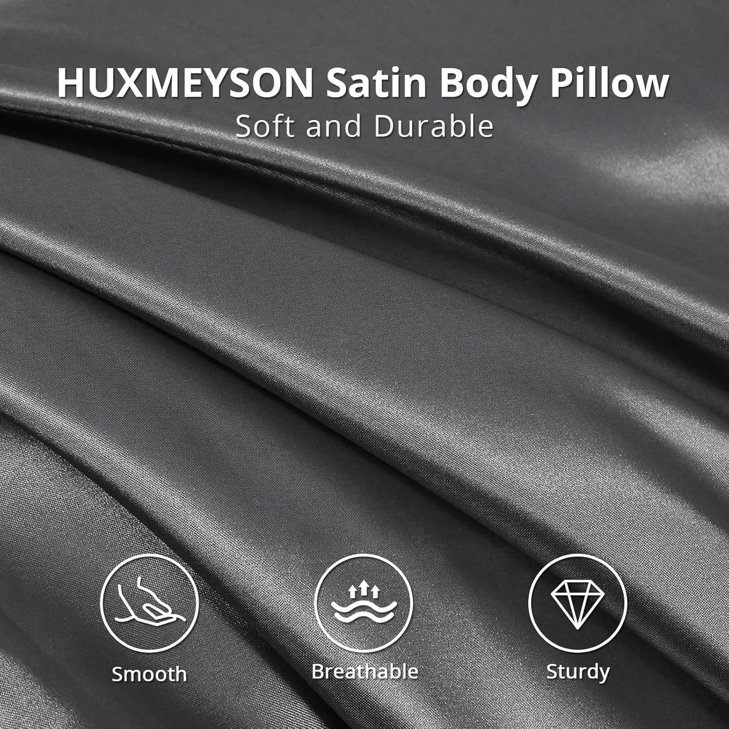 HUXMEYSON Body Pillow with Satin Pillowcase, Cooling Body Pillow for Adults, Removable Cover, Grey (20"x54")