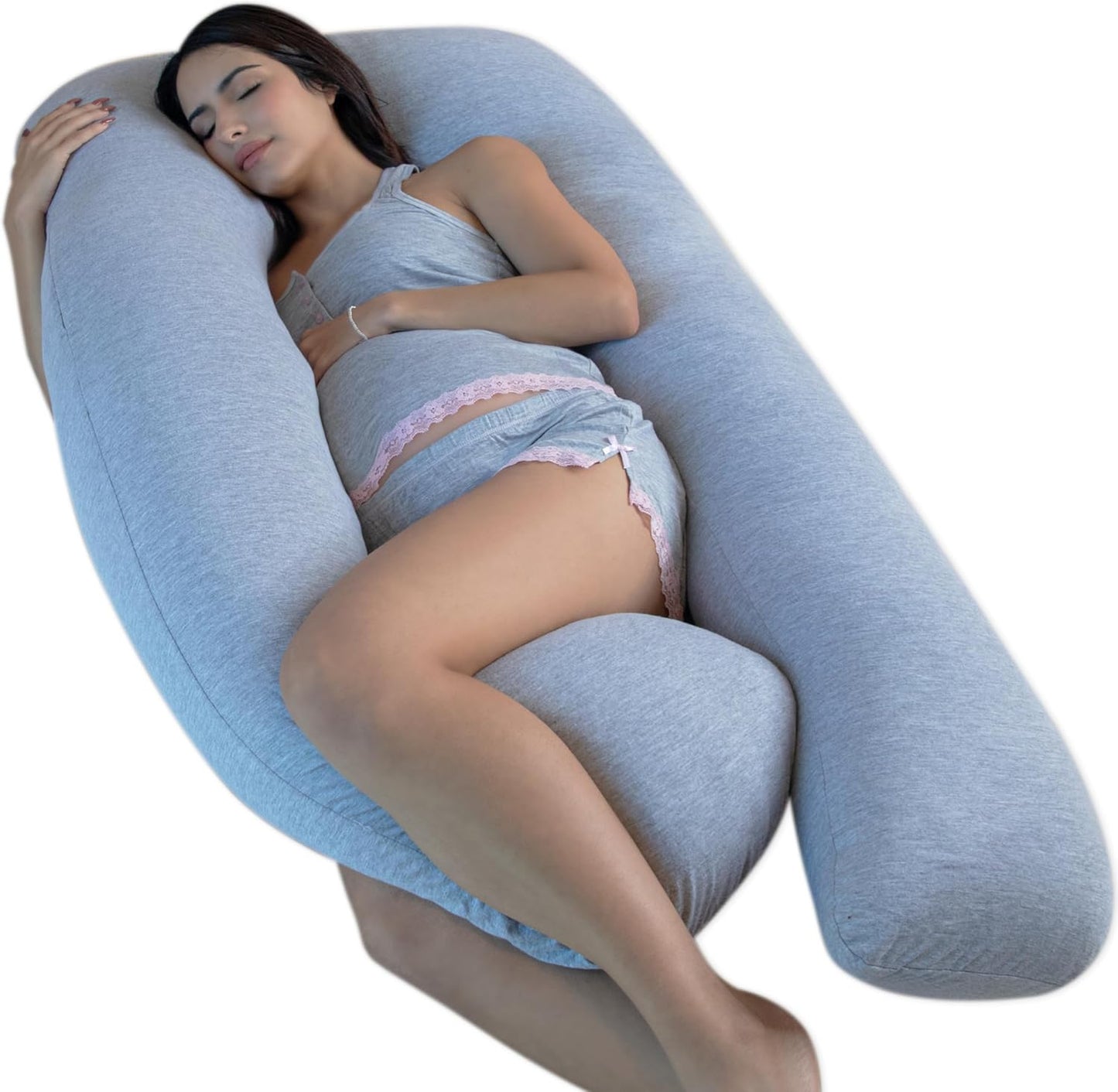 Pharmedoc Pregnancy Pillows, U-Shape Full Body Pillow - Solid – Cooling Removable Cover Dark Grey – Pregnancy Pillows for Sleeping – Body Pillows for Adults, Maternity Pillow and Pregnancy Must Haves