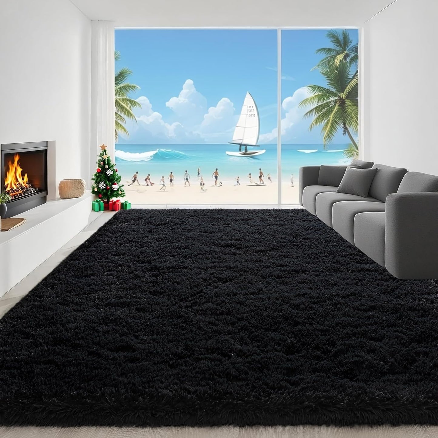 6x9 Feet Machine Washable Area Rugs for Bedroom Living Room, Black Soft Plush Fluffy Fuzzy Shag Shaggy Carpet, Indoor Floor Rugs for Kids, Nursery, Home Decor Aesthetic