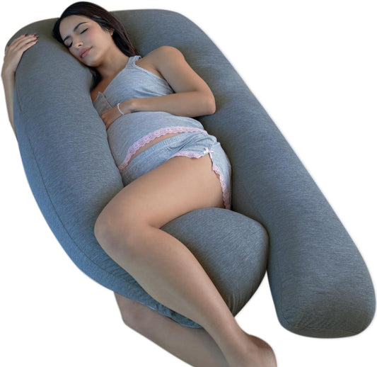 Pharmedoc Pregnancy Pillows, U-Shape Full Body Pillow - Solid – Cooling Removable Cover Dark Grey – Pregnancy Pillows for Sleeping – Body Pillows for Adults, Maternity Pillow and Pregnancy Must Haves