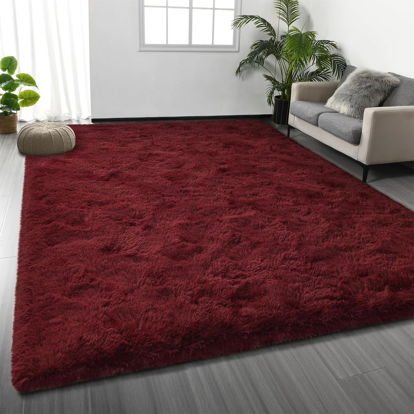 Large Shag Area Rugs 5 x 8, Tie-Dyed Plush Fuzzy Rugs for Living Room, Ultra Soft Fluffy Furry Rug for Bedroom, Indoor Carpet Nursery Rugs for Kids Room Home Decor, Light Grey