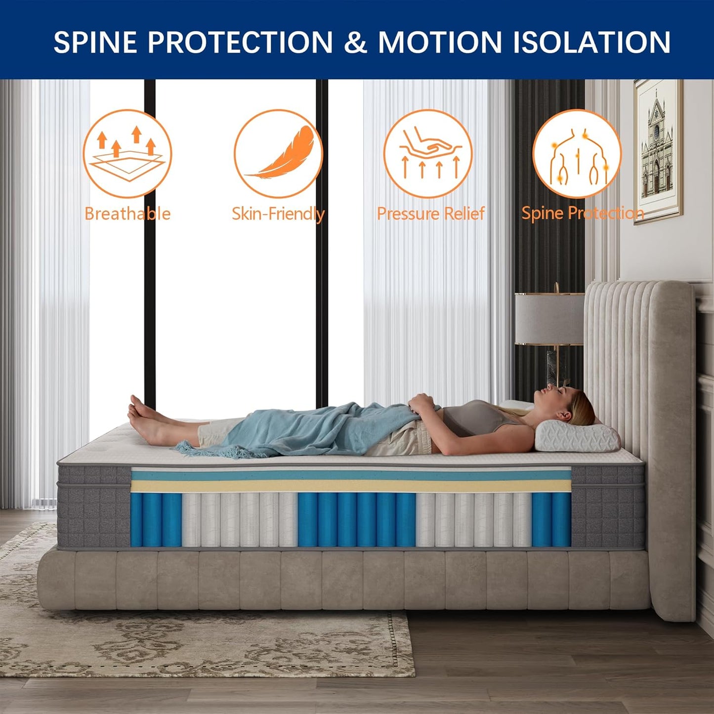 Neverfade 12 Inch Queen Mattress, Medium Firm Gel Memory Foam Hybrid Mattress, for Back Pain Relief, Pressure Relief for Side Sleepers