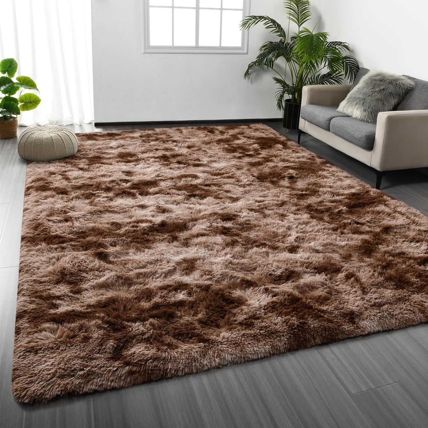 Large Shag Area Rugs 5 x 8, Tie-Dyed Plush Fuzzy Rugs for Living Room, Ultra Soft Fluffy Furry Rug for Bedroom, Indoor Carpet Nursery Rugs for Kids Room Home Decor, Light Grey