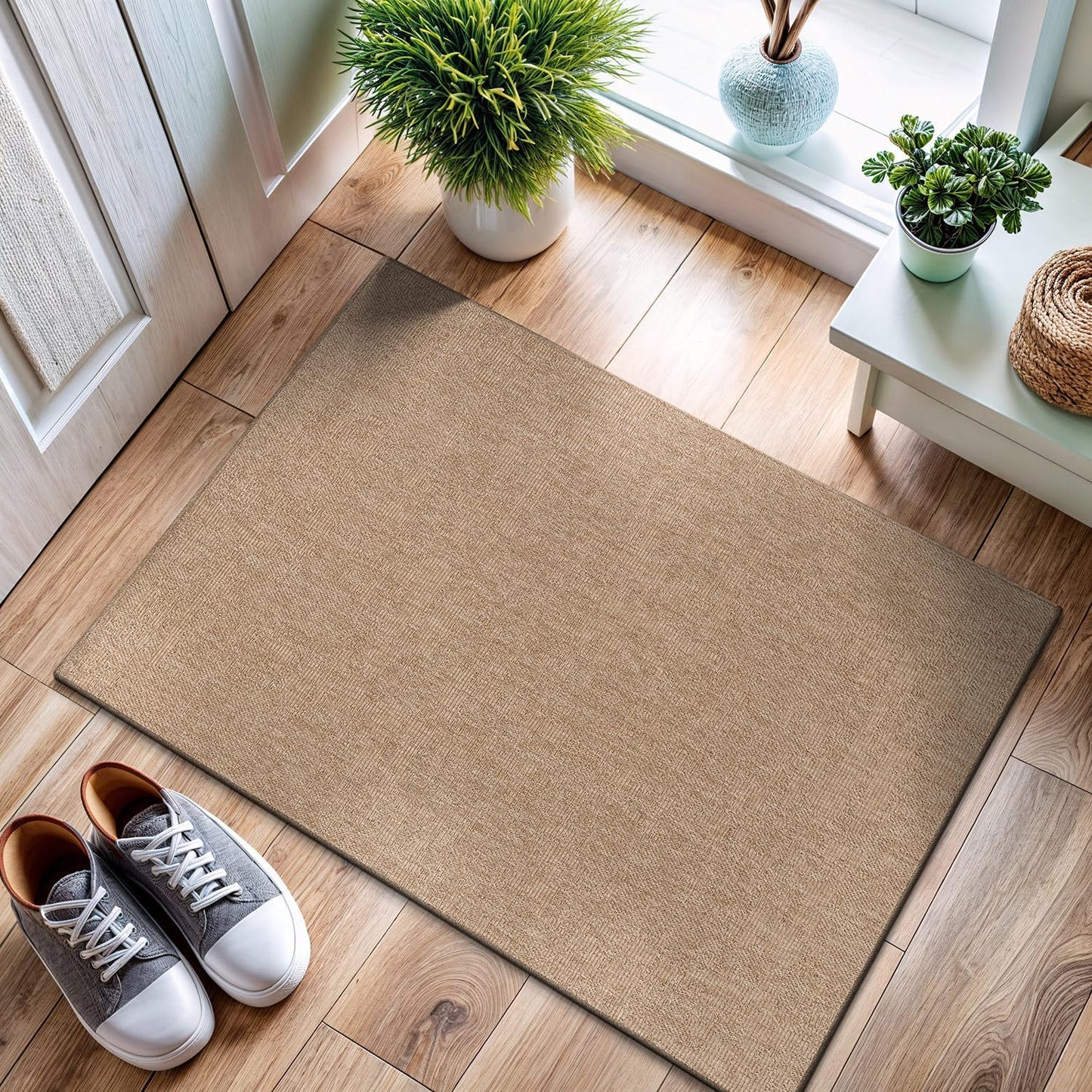 CAMILSON Easy Jute Rug 9x12, Indoor Outdoor Natural Color Fiber Area Rugs for Living Room and Patio Rug Herringbone Seagrass Boho Woven Design Easy-Cleaning Washable Outside Carpet Alfombras 9 x 12