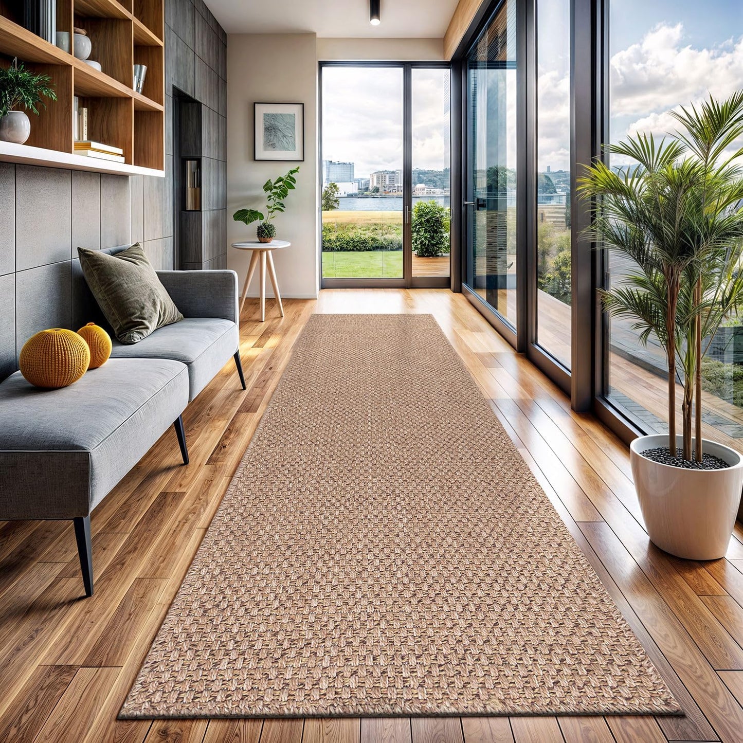 CAMILSON Easy Jute Rug 9x12, Indoor Outdoor Natural Color Fiber Area Rugs for Living Room and Patio Rug Herringbone Seagrass Boho Woven Design Easy-Cleaning Washable Outside Carpet Alfombras 9 x 12