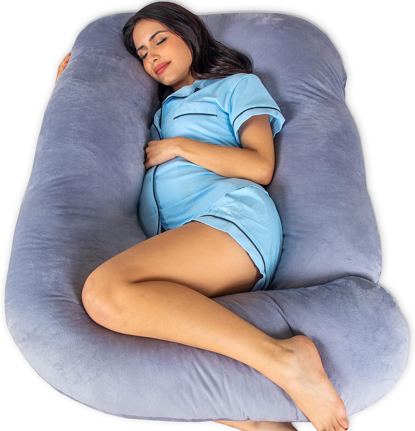 Pharmedoc Pregnancy Pillows, U-Shape Full Body Pillow - Solid – Cooling Removable Cover Dark Grey – Pregnancy Pillows for Sleeping – Body Pillows for Adults, Maternity Pillow and Pregnancy Must Haves