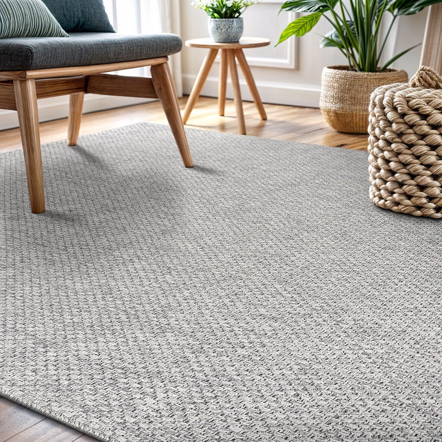 CAMILSON Easy Jute Rug 9x12, Indoor Outdoor Natural Color Fiber Area Rugs for Living Room and Patio Rug Herringbone Seagrass Boho Woven Design Easy-Cleaning Washable Outside Carpet Alfombras 9 x 12
