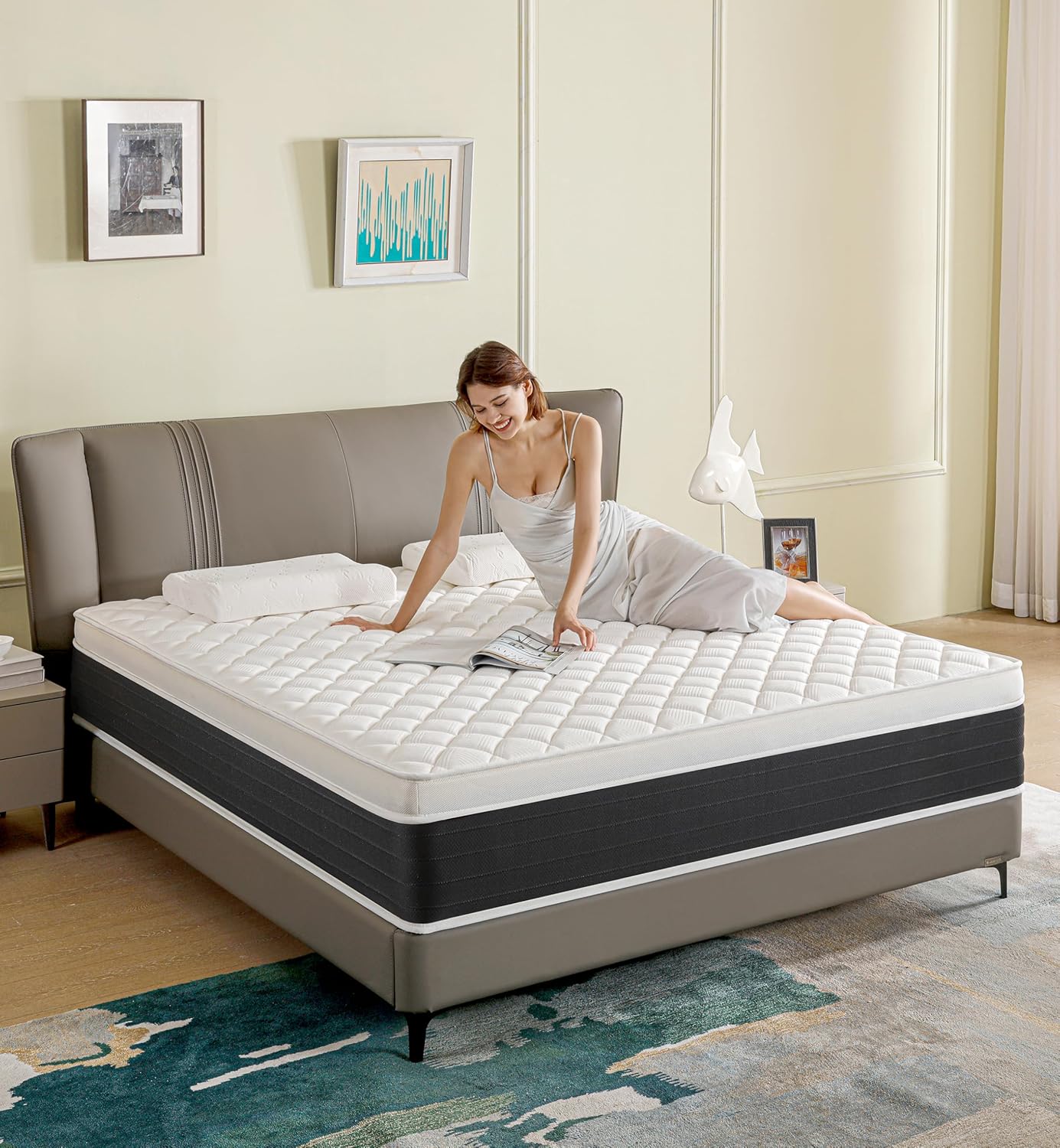 Queen Mattress,14 Inch Memory Foam and Innerspring Hybrid Queen Size Mattress in a Box, Pressure Relief,Medium Plush,Motion Isolation.