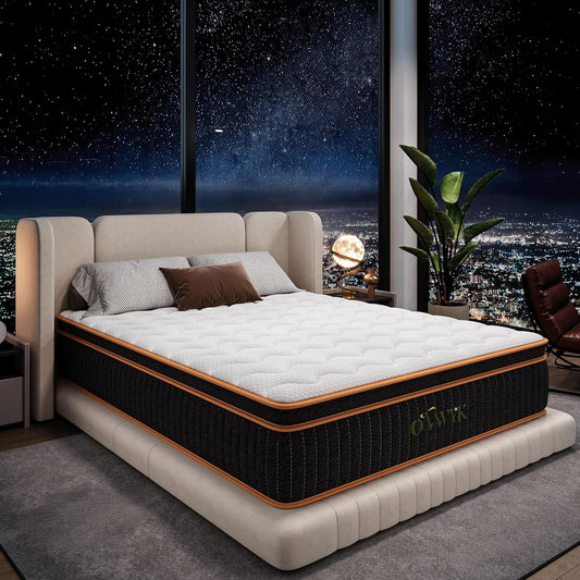 Queen Mattress 12 Inch, Hybrid Mattress Queen Size Bed in a Box, Memory Foam and Individual Pocket Springs, Edge Support, Motion Isolation & Pressure Relief, Medium Firm, 365-Night Trial