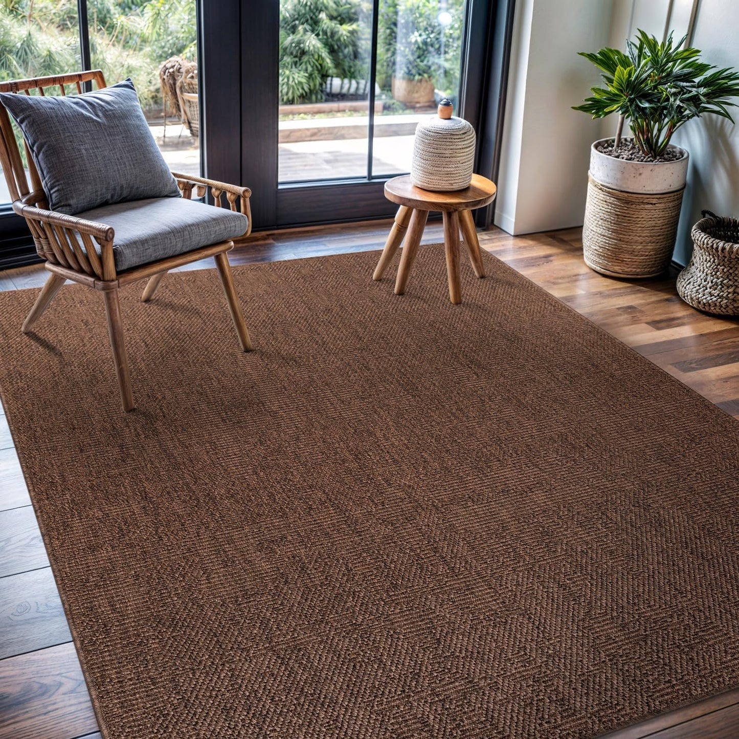 CAMILSON Easy Jute Rug 9x12, Indoor Outdoor Natural Color Fiber Area Rugs for Living Room and Patio Rug Herringbone Seagrass Boho Woven Design Easy-Cleaning Washable Outside Carpet Alfombras 9 x 12