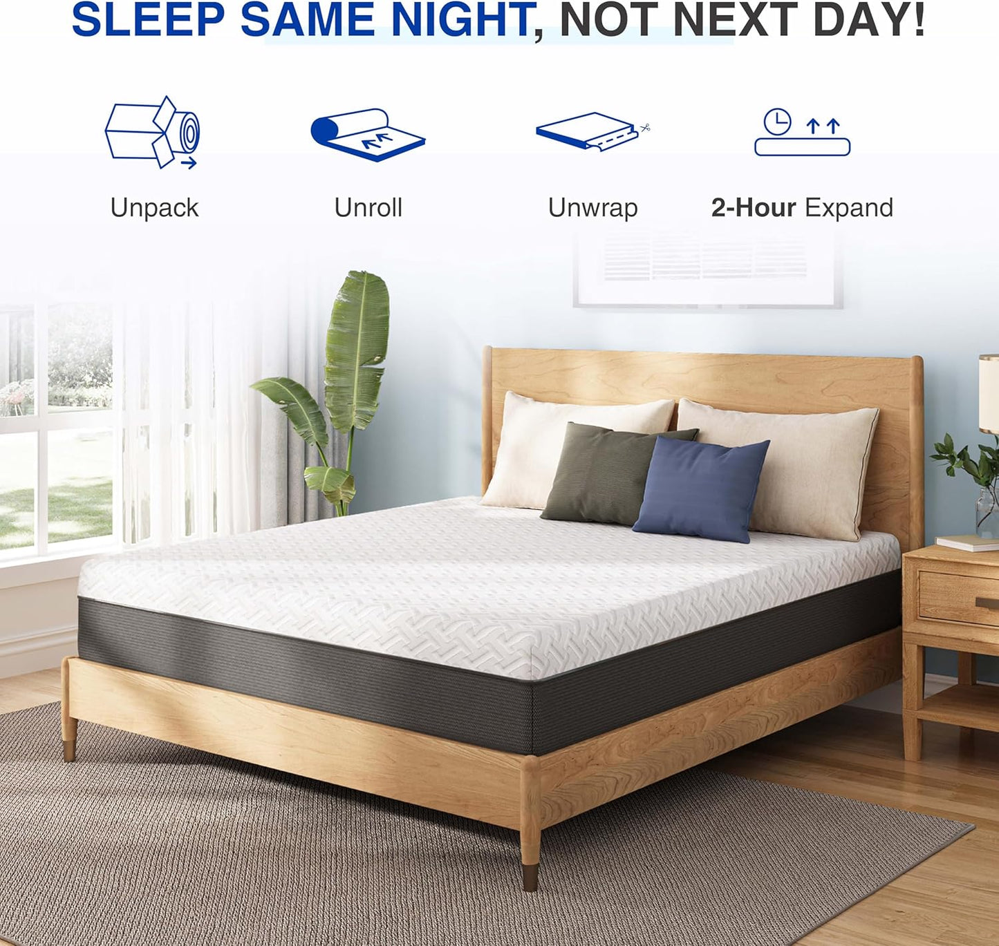 12 Inch Queen Green Tea Memory Foam Mattress for Cool Sleep & Pressure Relief, Bed in a Box, Removable Cover No Fiberglass, CertiPUR-US Certified