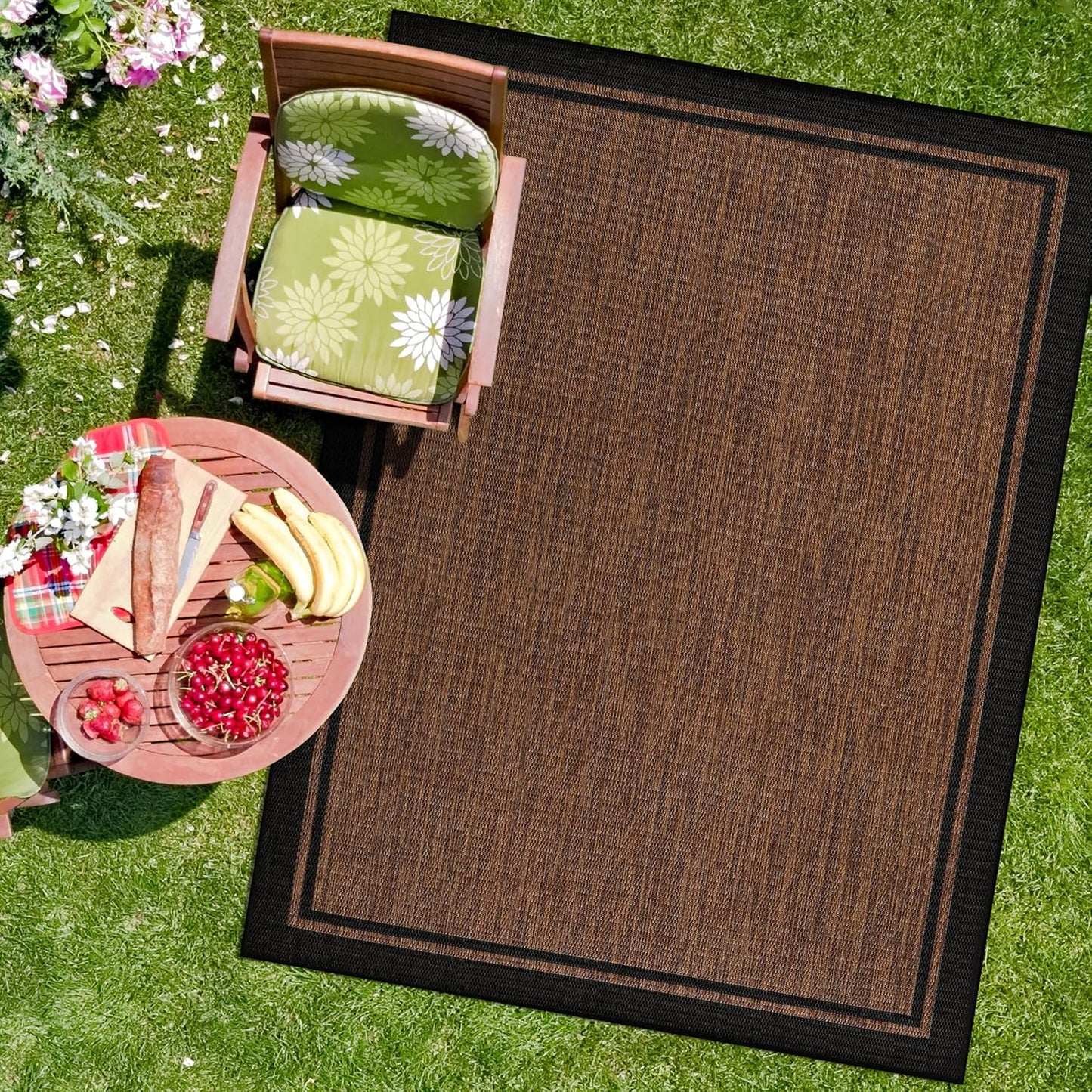 CAMILSON Outdoor Rug 8x10, Modern Outside Rugs for Patios Porches Waterproof Durable Washable Non-Shedding, Easy-to-Clean Indoor Outdoor Area Carpet (8 x 10, Bordered - Beige/White)